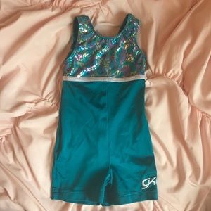 GK Teal with metallic print leotard